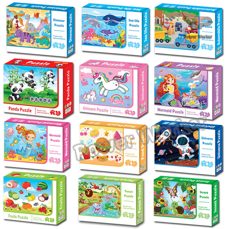 24PCS Kids Jigsaw Puzzle – Mini Educational Puzzle Toy for Ages 4–8, Travel & Birthday Party Favor Bag Gift