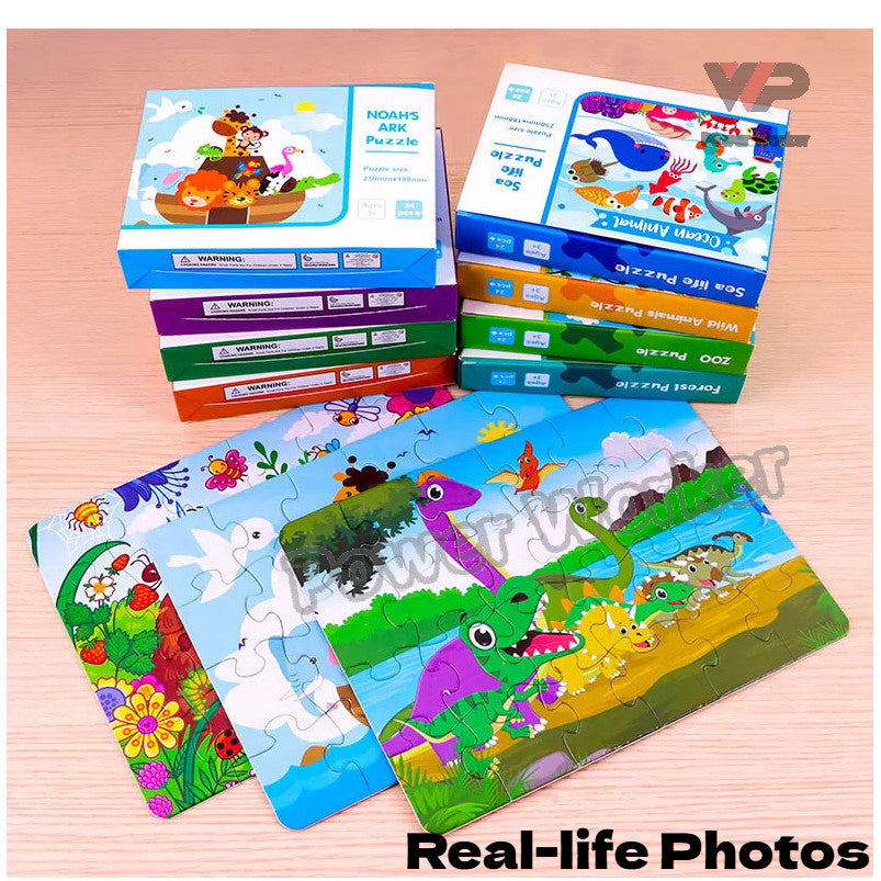 24PCS Kids Jigsaw Puzzle – Mini Educational Puzzle Toy for Ages 4–8, Travel & Birthday Party Favor Bag Gift