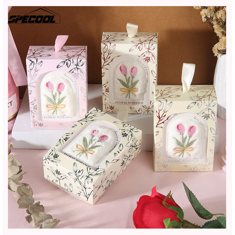 Tulip Embroidered Towel Gift Box Wedding Favor Souvenir Bridesmaid Gifts Opening Event Presents Small Gift