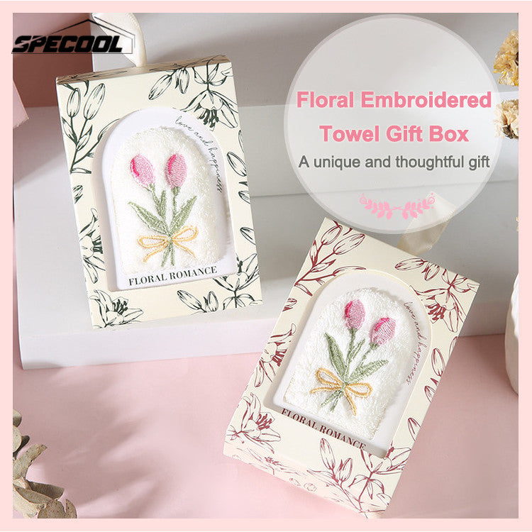 Tulip Embroidered Towel Gift Box Wedding Favor Souvenir Bridesmaid Gifts Opening Event Presents Small Gift