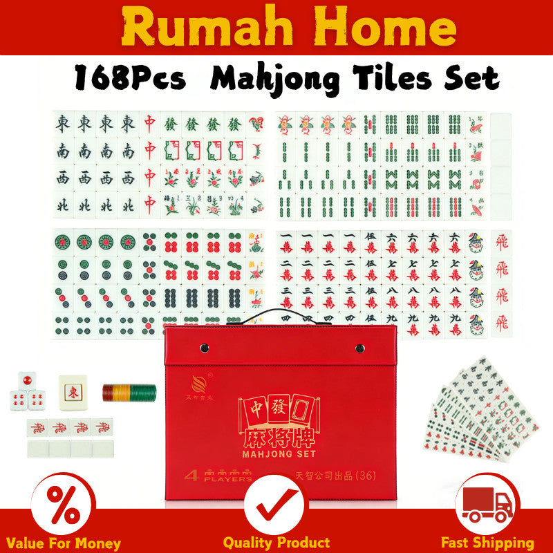 168Pcs 36mm Singapore Mahjong Tiles Set | with Animal Cards Portable | CNY Family Gathering Party Travel Board Game Gift