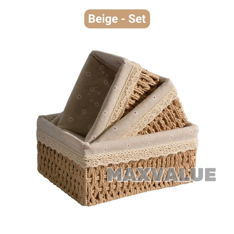 Hand-Woven Rattan Basket Desktop Storage Box Sundries Organizer