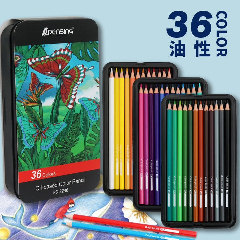 Anakkidsg---Lron Box Set Colour 72 Color Lead Hexagonal Rod Oily Color Pencil