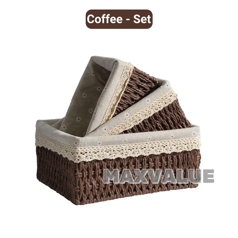 Hand-Woven Rattan Basket Desktop Storage Box Sundries Organizer