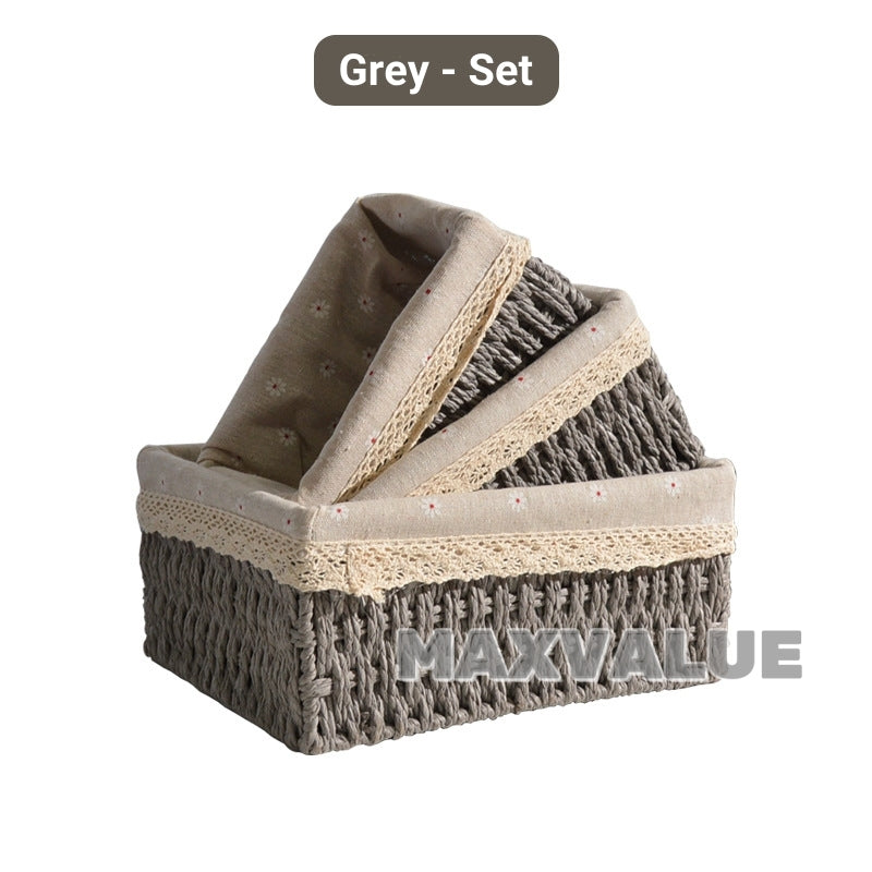 Hand-Woven Rattan Basket Desktop Storage Box Sundries Organizer