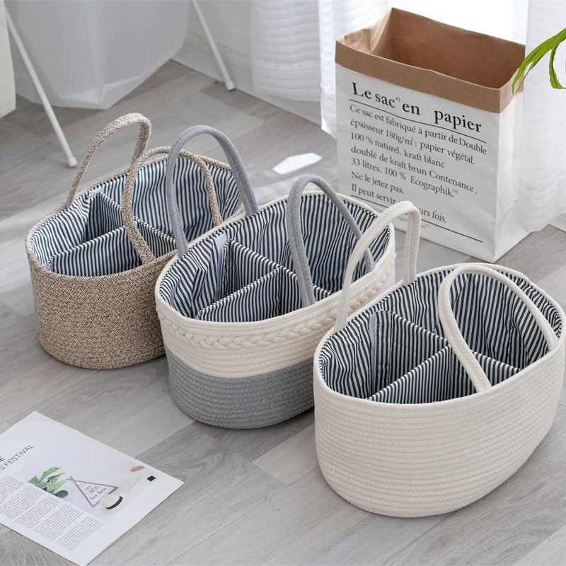 SG Foldable Diaper Bags Storage Bag Organizer Cotton Rope Woven Removable Dividers Mummy Bag