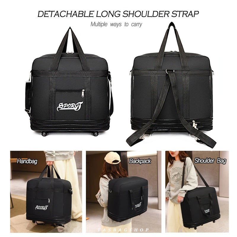 Tas foldable expandable big travel bag with wheels 40” durable travel duffel Airline Checked Bag cabin luggage