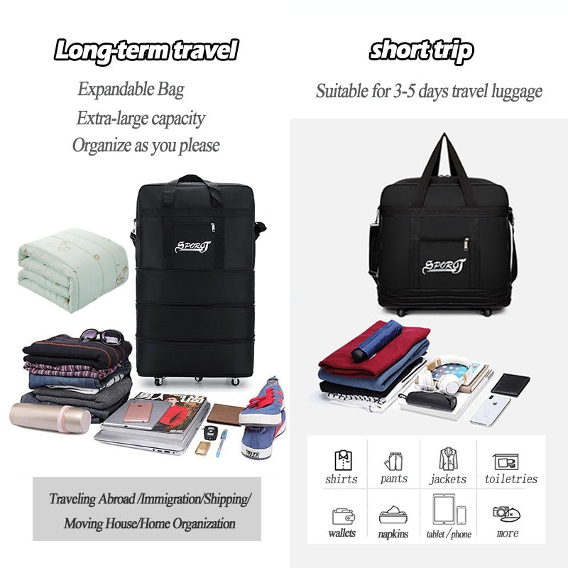 Tas foldable expandable big travel bag with wheels 40” durable travel duffel Airline Checked Bag cabin luggage