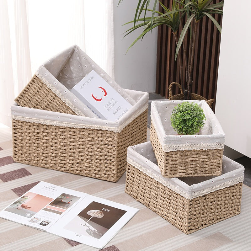 Hand-Woven Rattan Basket Desktop Storage Box Sundries Organizer