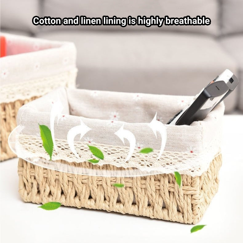 Hand-Woven Rattan Basket Desktop Storage Box Sundries Organizer