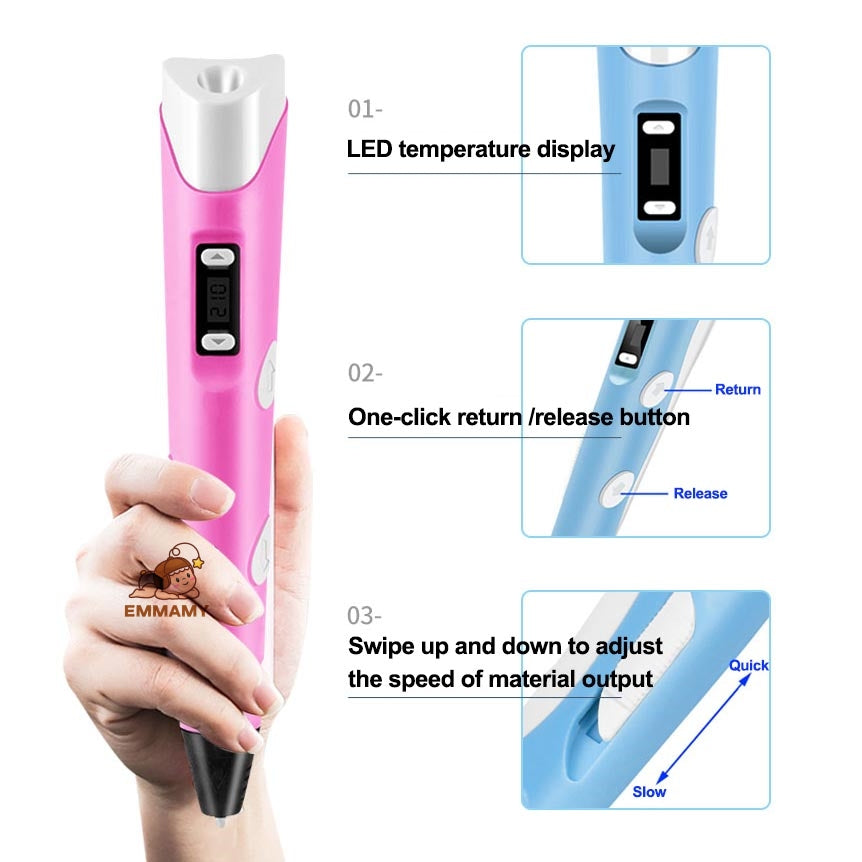 3D Printing Pen Digital Display Intelligent High Temperature 3D Graffiti Painting USB Pens