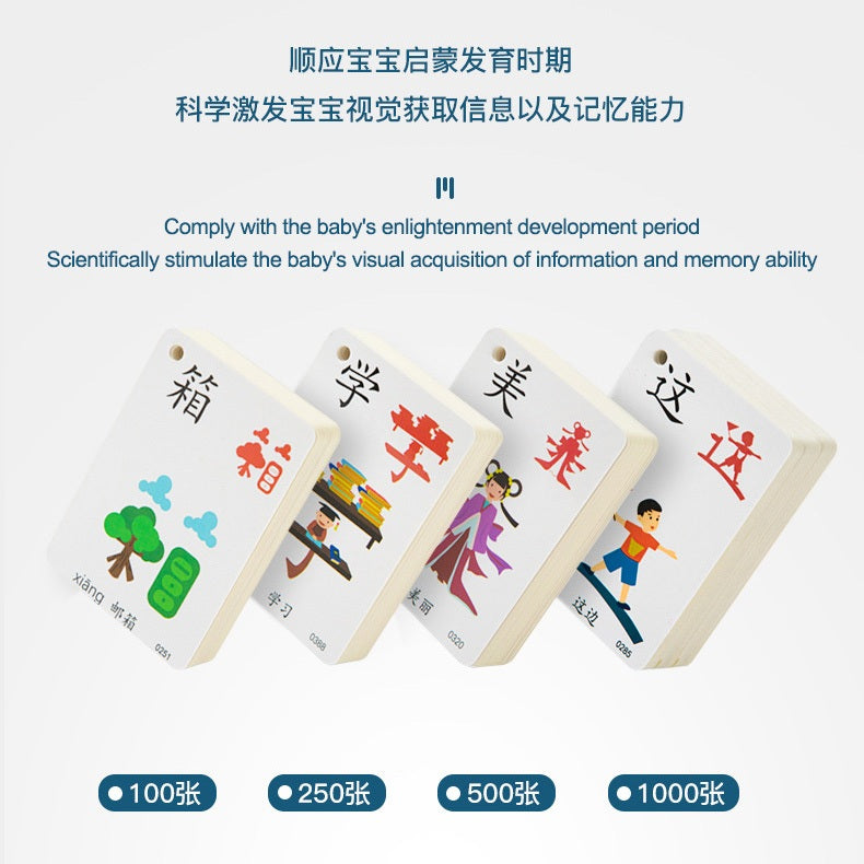 250pcs Newest Chinese Words Learning Flash Card Kid Montessori Memory Game Educational Toy
