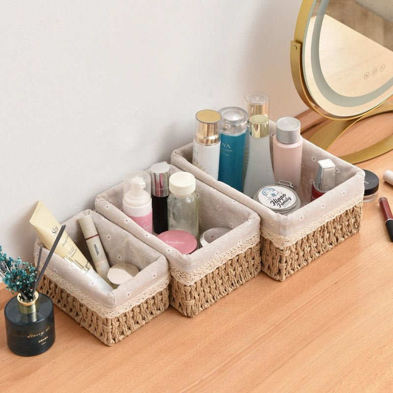 Hand-Woven Rattan Basket Desktop Storage Box Sundries Organizer