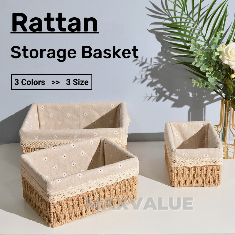 Hand-Woven Rattan Basket Desktop Storage Box Sundries Organizer
