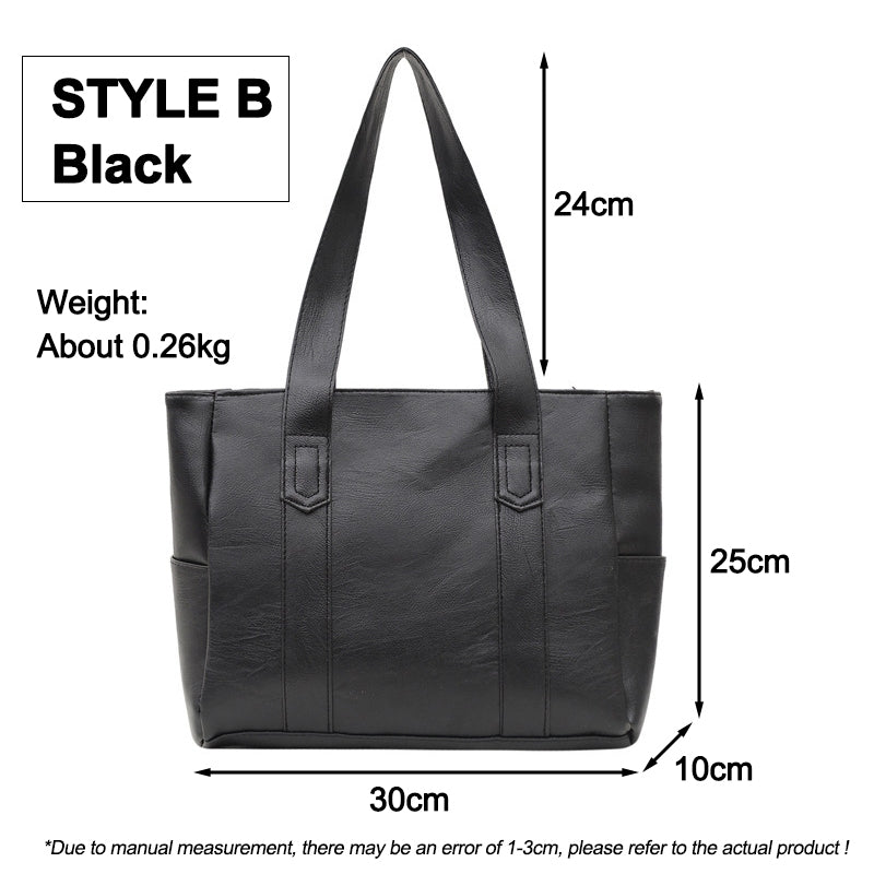 Soft PU Leather Tote Bag Large Capacity Women Bucket Bag Commuter College Students Shoulder Bag
