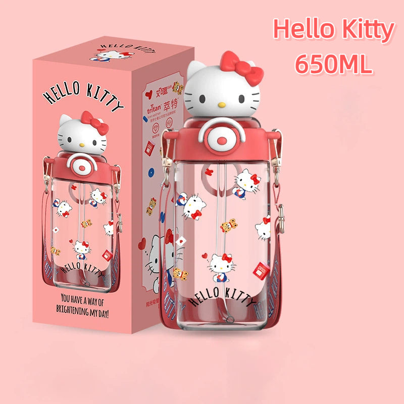 Sanrio Kids Tritan Water Bottle 650ml-Portable Straw Cartoon 3D Kuromi Cup BPA Free For Children, School Students