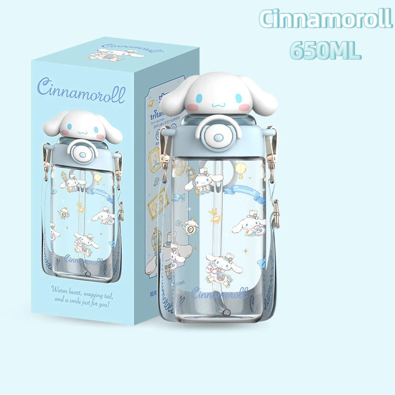 Sanrio Kids Tritan Water Bottle 650ml-Portable Straw Cartoon 3D Kuromi Cup BPA Free For Children, School Students
