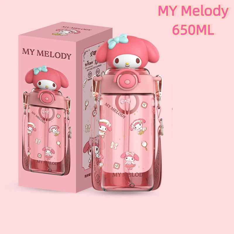Sanrio Kids Tritan Water Bottle 650ml-Portable Straw Cartoon 3D Kuromi Cup BPA Free For Children, School Students