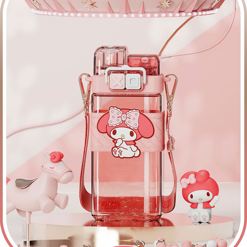 Sanrio Kids Tritan Water Bottle 650ml-Portable Straw Cartoon 3D Kuromi Cup BPA Free For Children, School Students