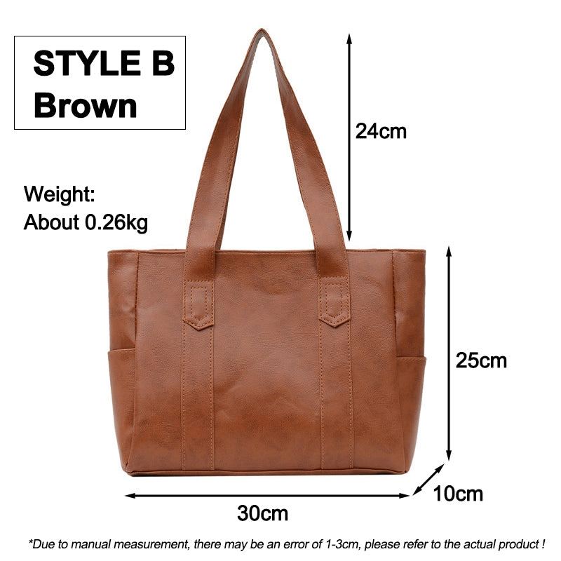Soft PU Leather Tote Bag Large Capacity Women Bucket Bag Commuter College Students Shoulder Bag