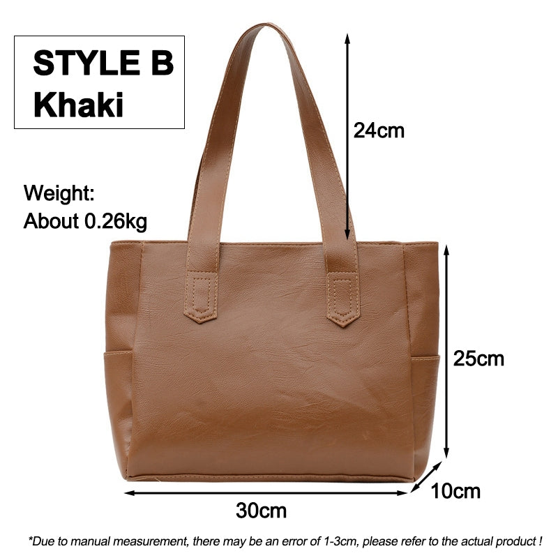 Soft PU Leather Tote Bag Large Capacity Women Bucket Bag Commuter College Students Shoulder Bag
