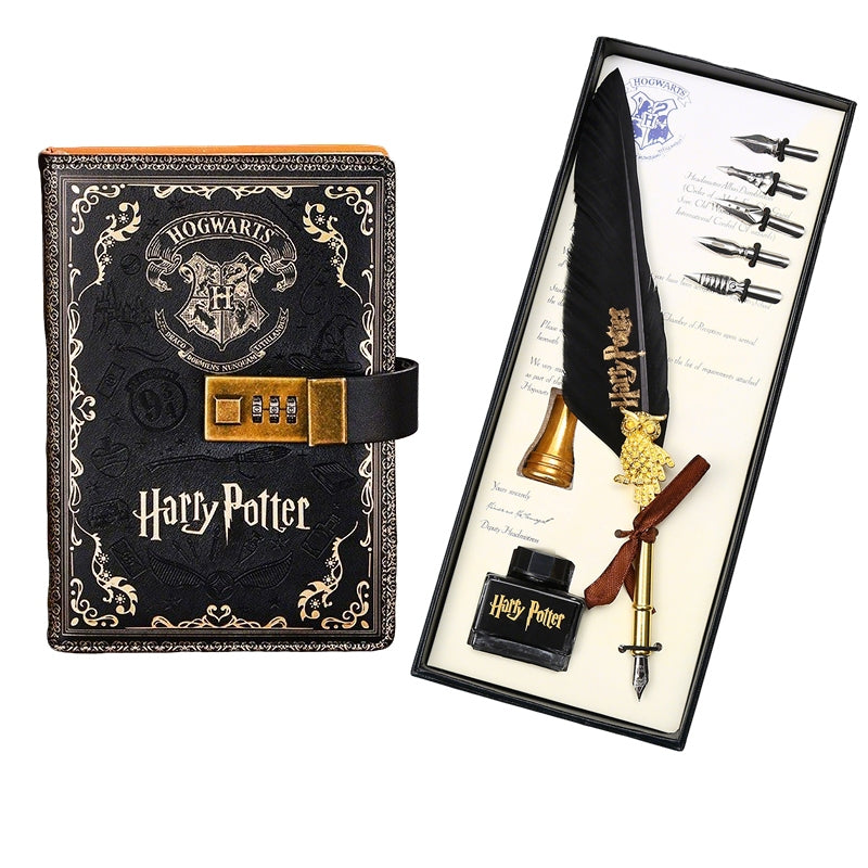 Kids Gift Set Harry Potter PU Leather Notebook With Password Lock A5 Colored Pages Hogwarts Diary Students Gifts
