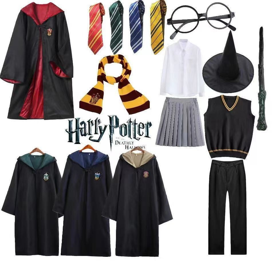 Harry Potter Costume Robe Cape Cloak Halloween Adult Kids Cosplay Magic Suit Gryffindor Slytherin Hufflepuff
