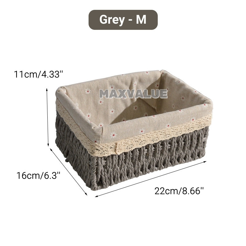 Hand-Woven Rattan Basket Desktop Storage Box Sundries Organizer