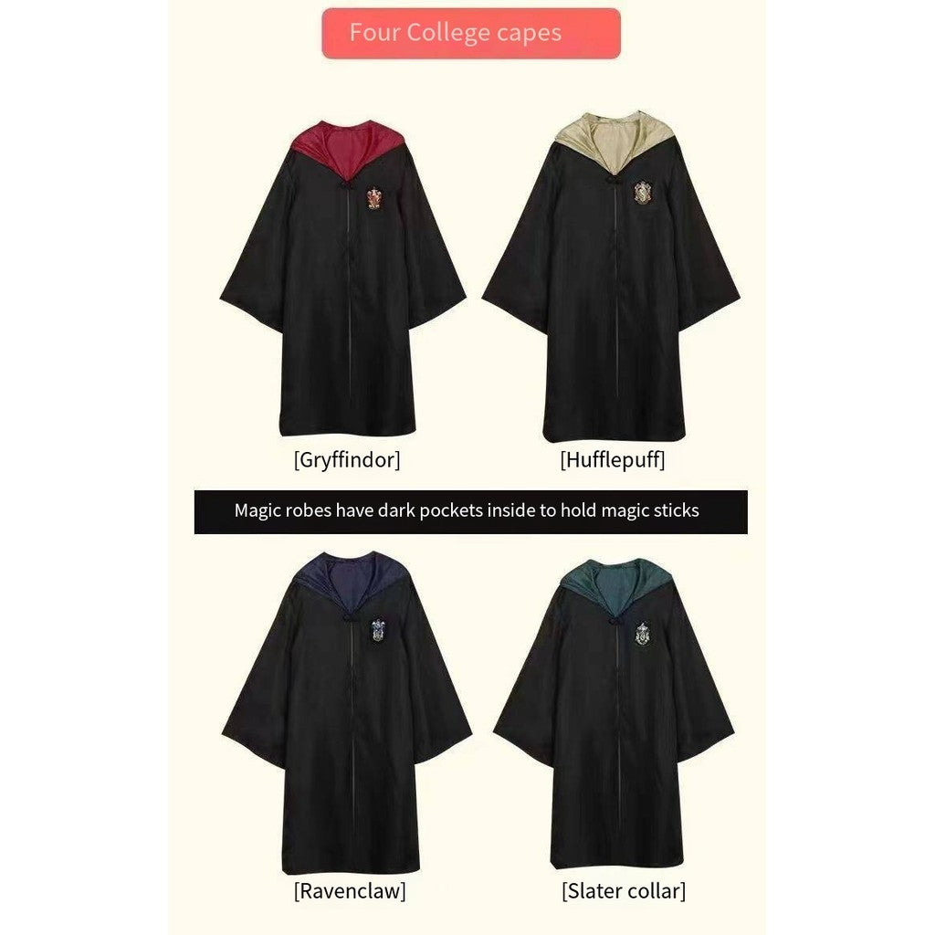 Harry Potter Costume Robe Cape Cloak Halloween Adult Kids Cosplay Magic Suit Gryffindor Slytherin Hufflepuff