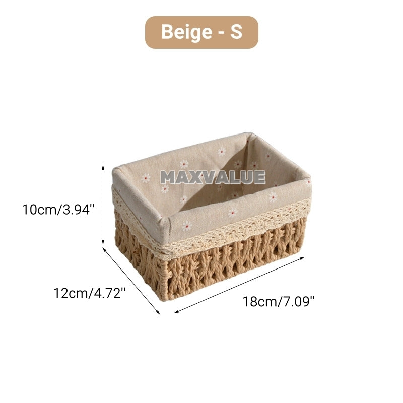 Hand-Woven Rattan Basket Desktop Storage Box Sundries Organizer