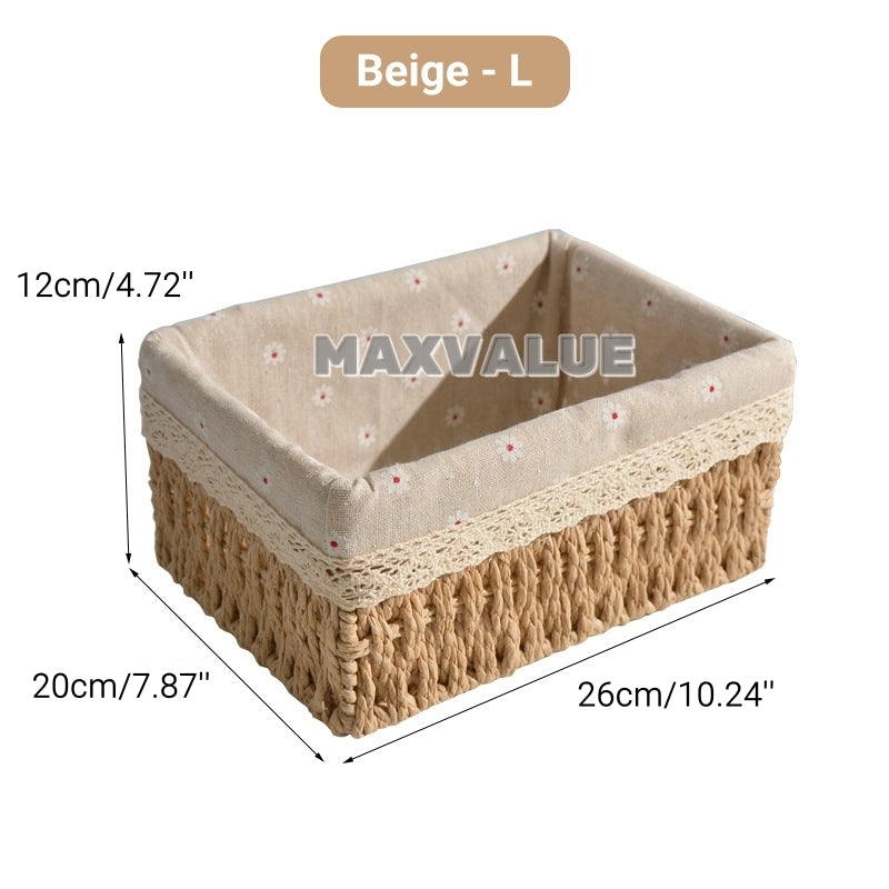 Hand-Woven Rattan Basket Desktop Storage Box Sundries Organizer