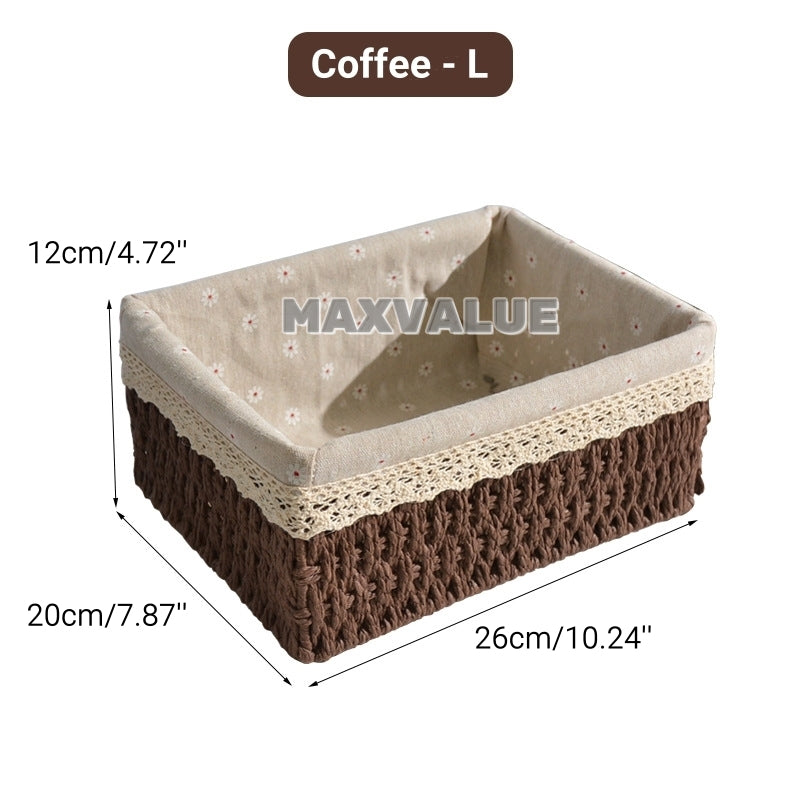 Hand-Woven Rattan Basket Desktop Storage Box Sundries Organizer