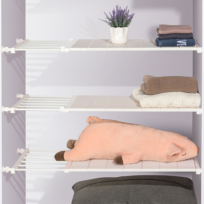 Specool® Extendable Wardrobe Shelf Adjustable Closet Organizer Rack Adjustable Extendable Wardrobe Shelf Space Saving