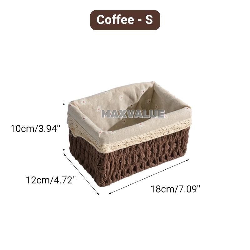 Hand-Woven Rattan Basket Desktop Storage Box Sundries Organizer