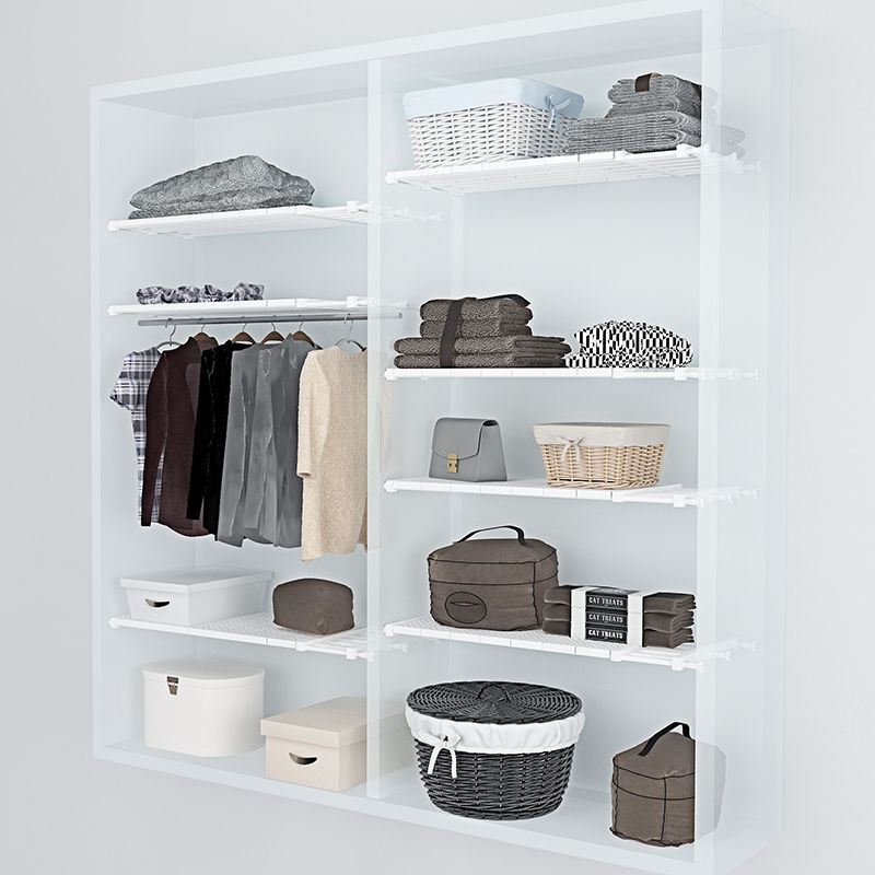 Specool® Extendable Wardrobe Shelf Adjustable Closet Organizer Rack Adjustable Extendable Wardrobe Shelf Space Saving