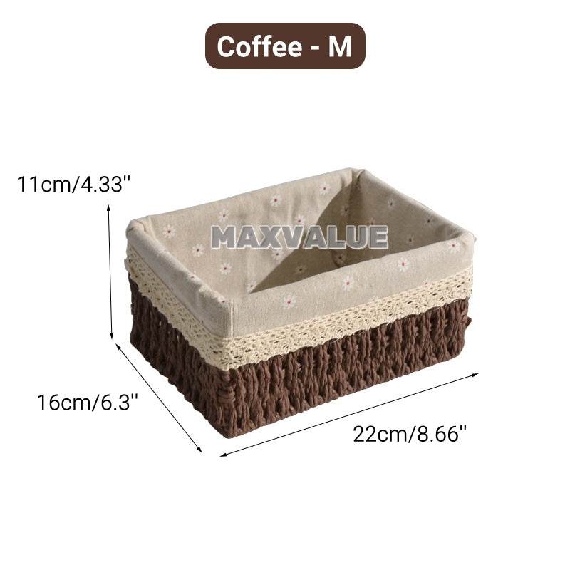 Hand-Woven Rattan Basket Desktop Storage Box Sundries Organizer