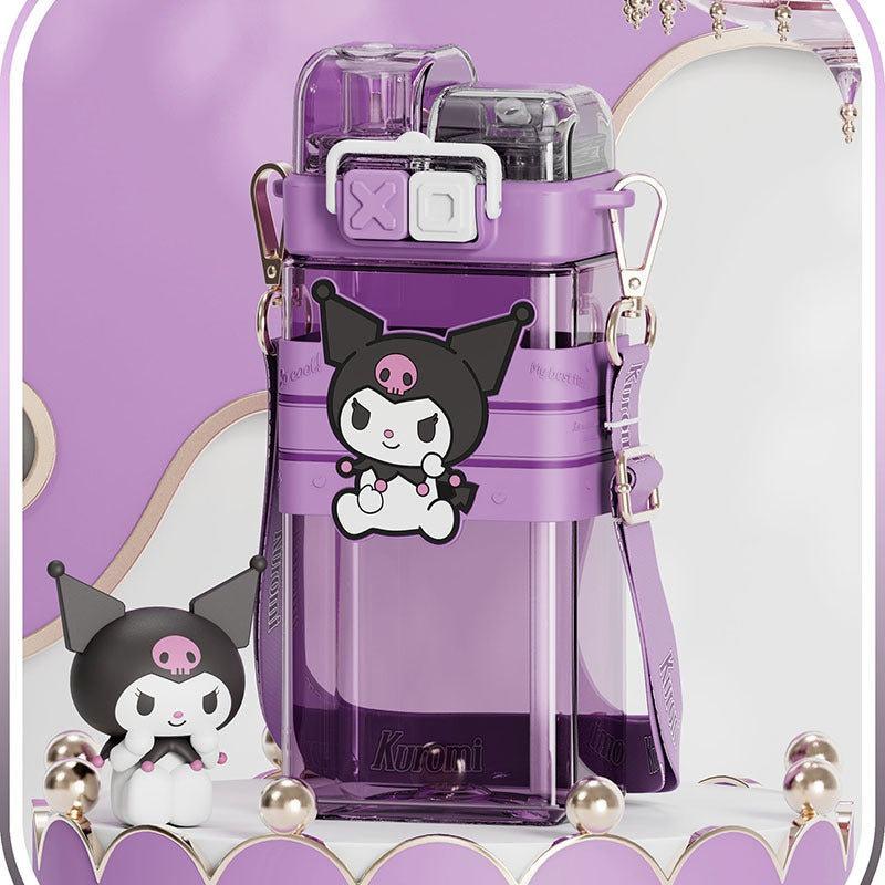 Sanrio Kids Tritan Water Bottle 650ml-Portable Straw Cartoon 3D Kuromi Cup BPA Free For Children, School Students