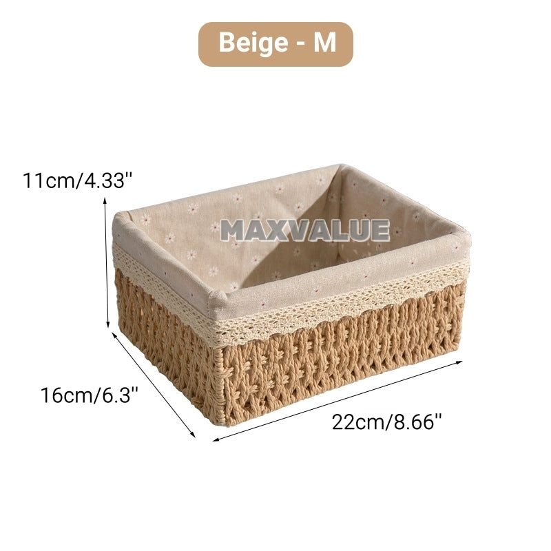 Hand-Woven Rattan Basket Desktop Storage Box Sundries Organizer