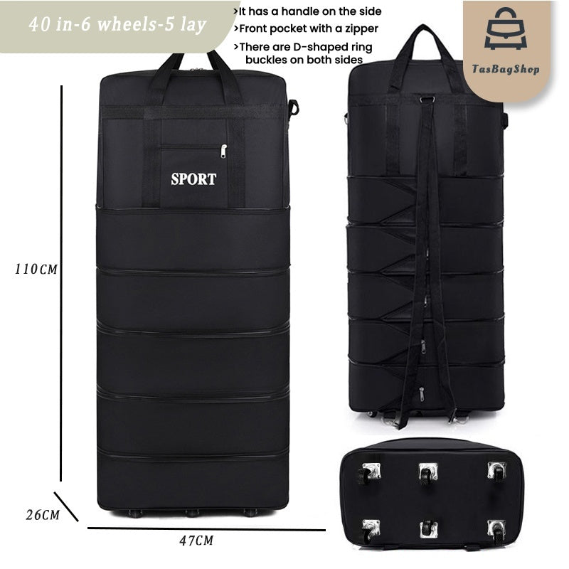 Tas foldable expandable big travel bag with wheels 40” durable travel duffel Airline Checked Bag cabin luggage