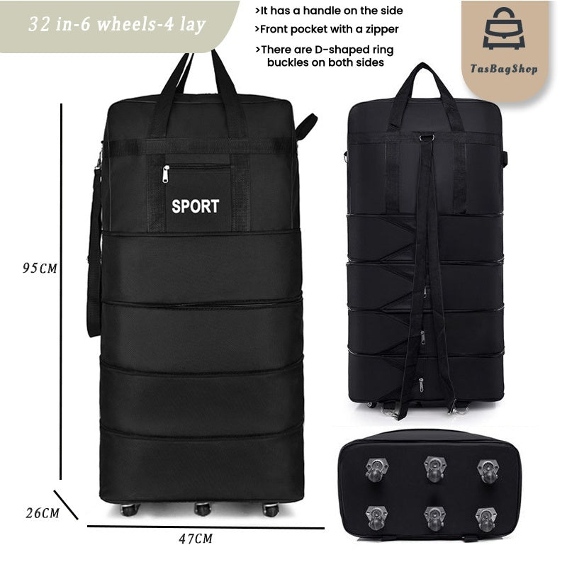 Tas foldable expandable big travel bag with wheels 40” durable travel duffel Airline Checked Bag cabin luggage