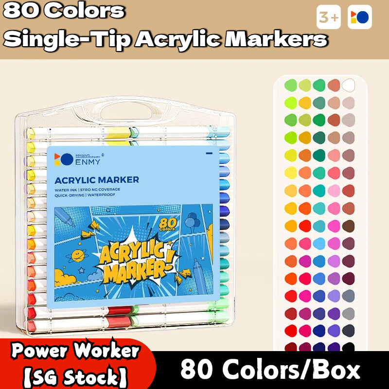 12–80 Colors Acrylic & Washable Markers Pen Set, Non Toxic  Drawing Coloring Art Stationery for Kids Students