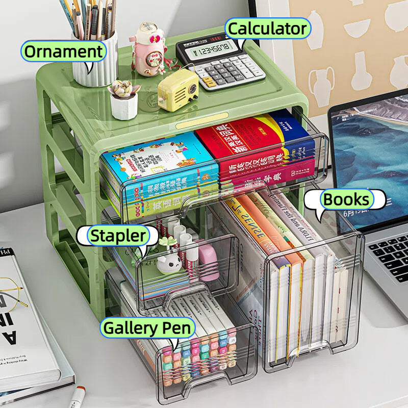 Drawer-Style Desktop Storage Box for Student Stationery Cosmetics Office Table Desk Dustproof Organiser