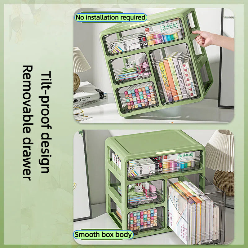 Drawer-Style Desktop Storage Box for Student Stationery Cosmetics Office Table Desk Dustproof Organiser