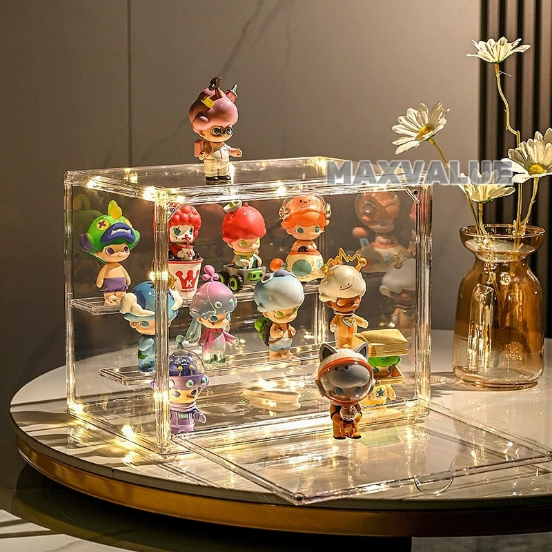 Large Popmart Display Box Labubu Organiser Figurine Shelf Rack Transparent
