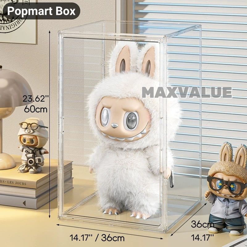 Large Popmart Display Box Labubu Organiser Figurine Shelf Rack Transparent