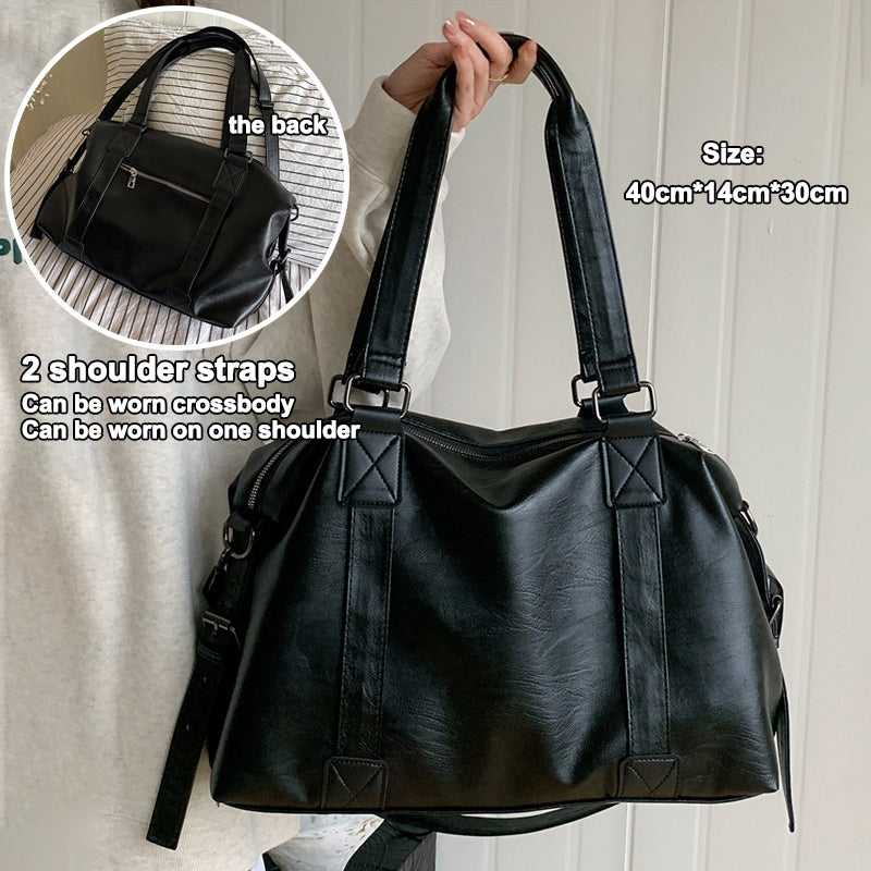 Soft PU Leather Tote Bag Large Capacity Women Bucket Bag Commuter College Students Shoulder Bag