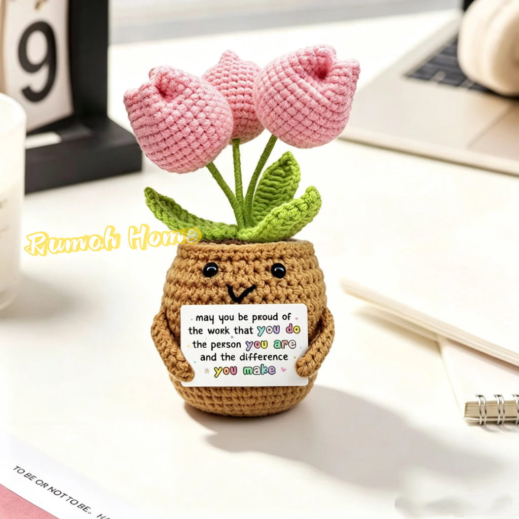 Crochet Sunflower Mini Potted Flower Handmade Decor Office Desk Car Decor Gift for Women Teachers Birthday Christmas