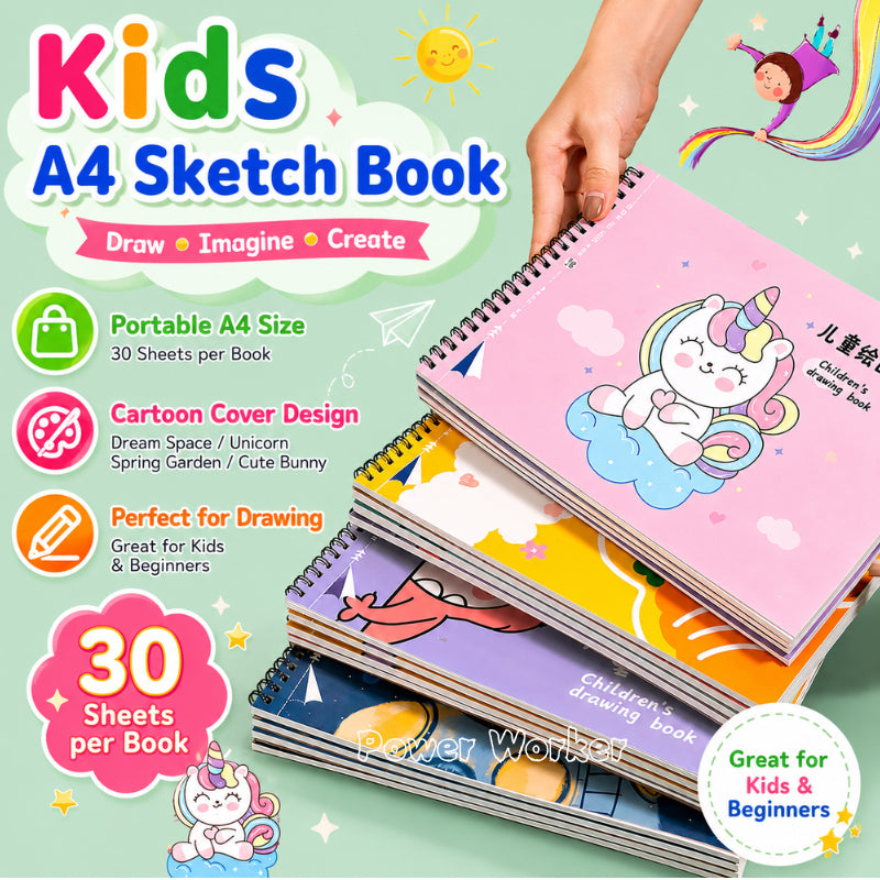 A4 Sketch Book Drawing Pad Spiral Bound 30 Sheets Thick Paper Art Sketchbook for Kids School Supplies