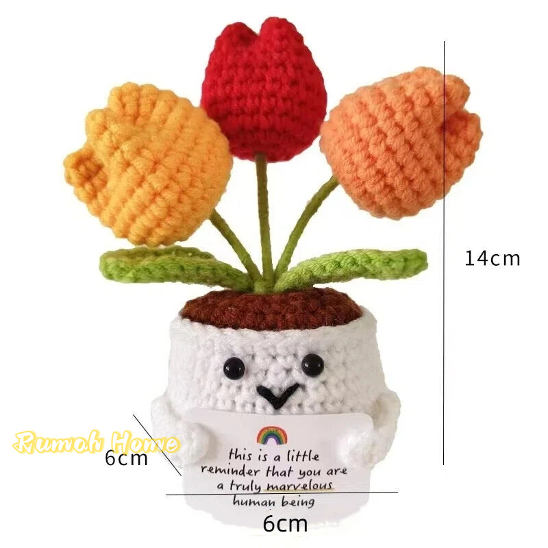 Crochet Sunflower Mini Potted Flower Handmade Decor Office Desk Car Decor Gift for Women Teachers Birthday Christmas