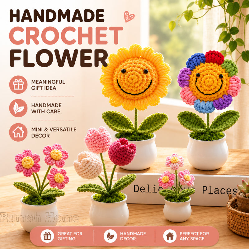 Crochet Sunflower Mini Potted Flower Handmade Decor Office Desk Car Decor Gift for Women Teachers Birthday Christmas